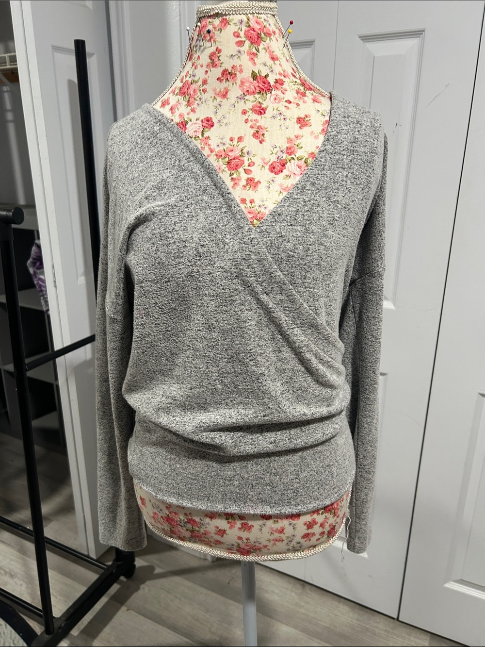 White House Black Market Light Gray V-Neck Wrap Sweater